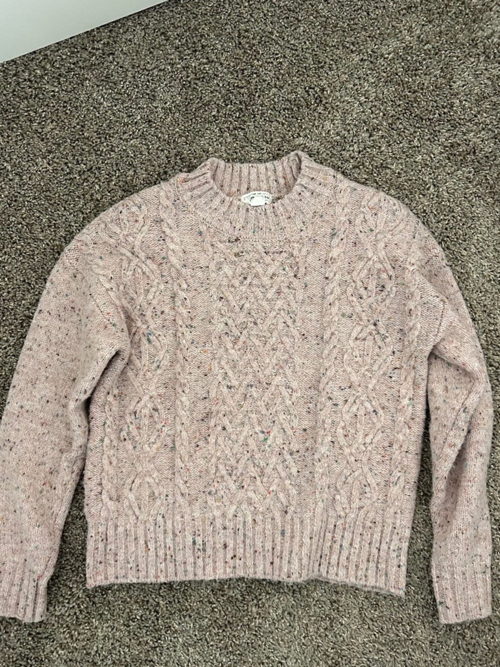 Women’s  Speckled Cable-Knit Mock Neck Sweater – Blush/Pink—Medium